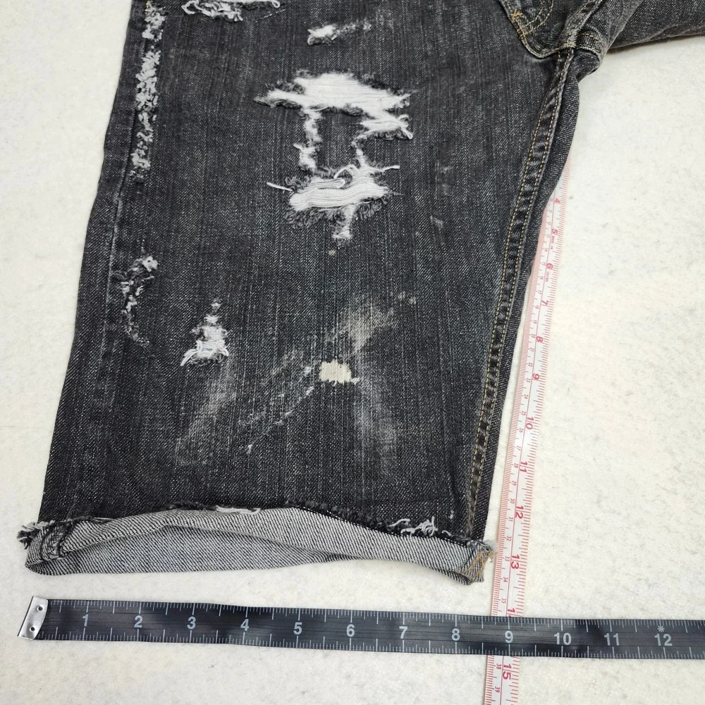 Levis 514 Black Denim Thrashed Jorts Cutoff Shorts Frayed Grunge Y2K W33 In 11